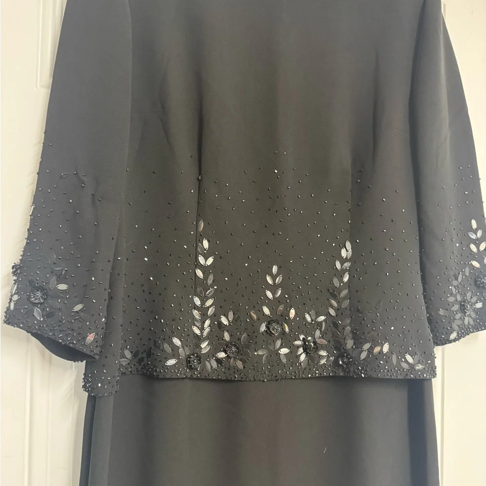 Donna Morgan Black Dress, Sequin Embellishments, 3/4 sleeves, buttons down back - Picture 7 of 12